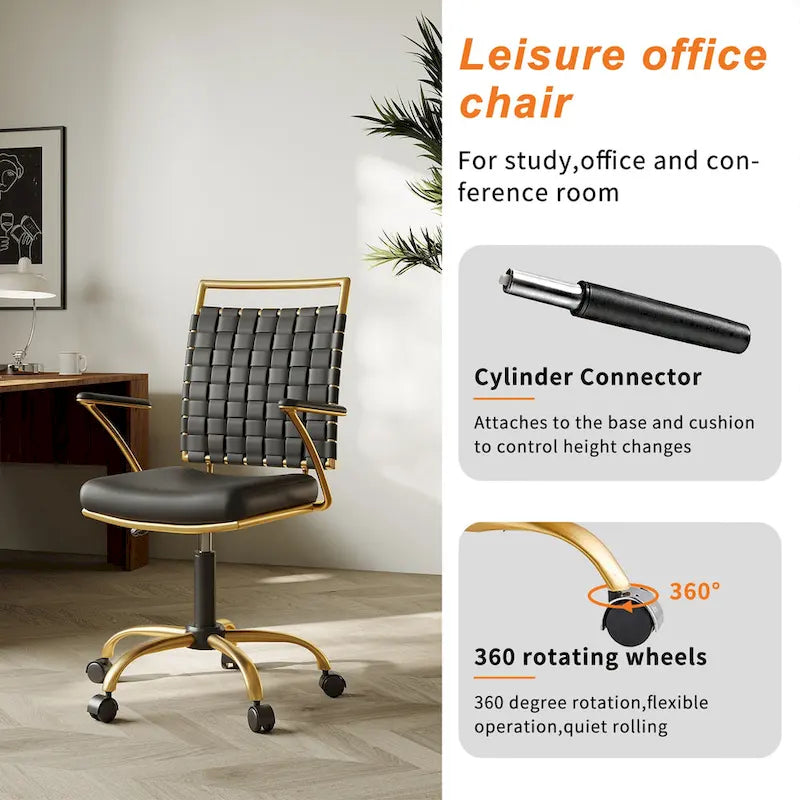 Chaise de bureau dorée avec coussin décoratif – Fauteuil d'appoint glamour