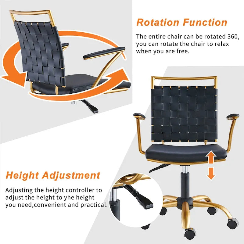 Chaise de bureau dorée avec coussin décoratif – Fauteuil d'appoint glamour