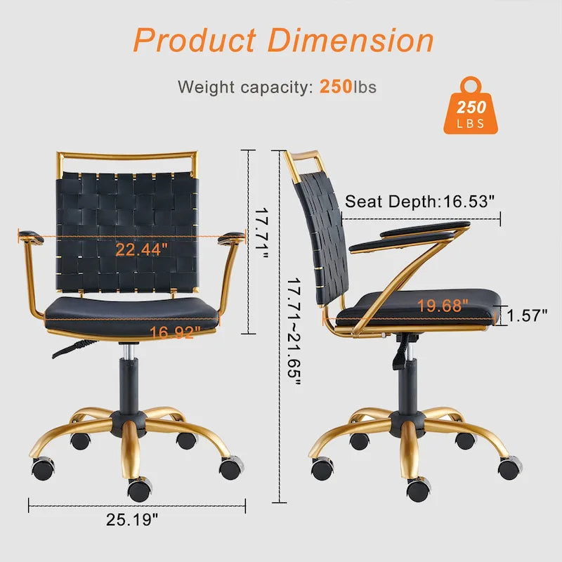 Chaise de bureau dorée avec coussin décoratif – Fauteuil d'appoint glamour