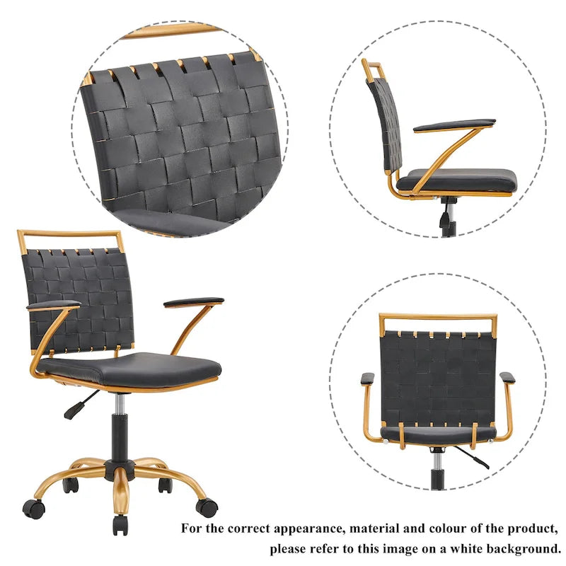 Chaise de bureau dorée avec coussin décoratif – Fauteuil d'appoint glamour