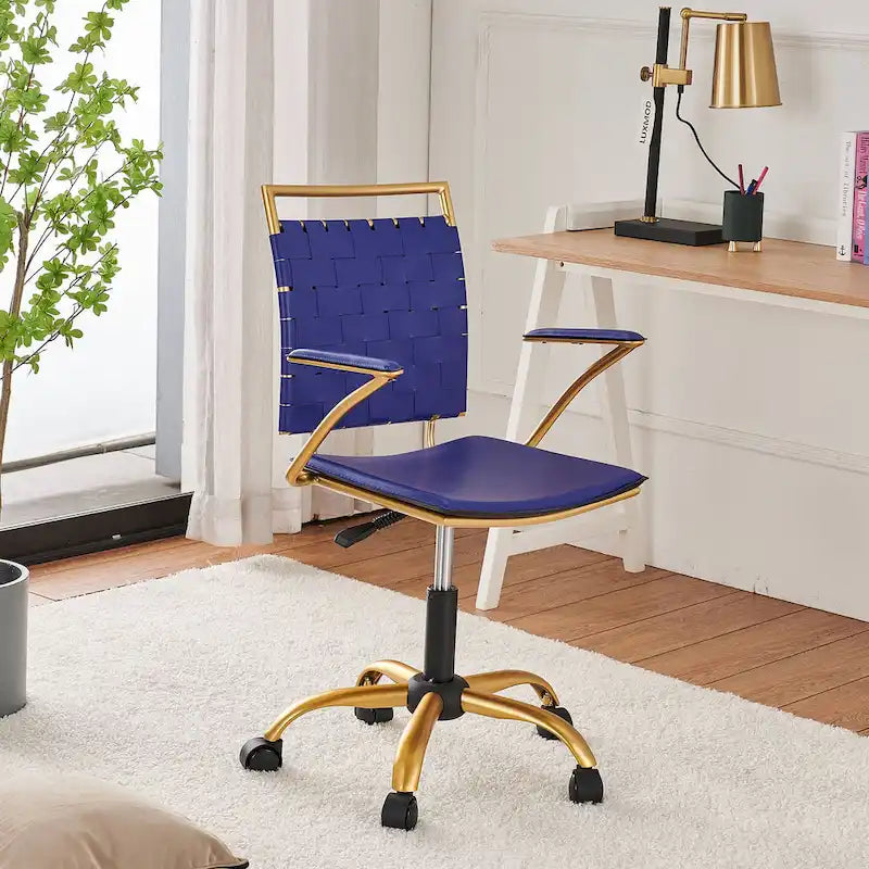 Chaise de bureau dorée avec coussin décoratif – Fauteuil d'appoint glamour