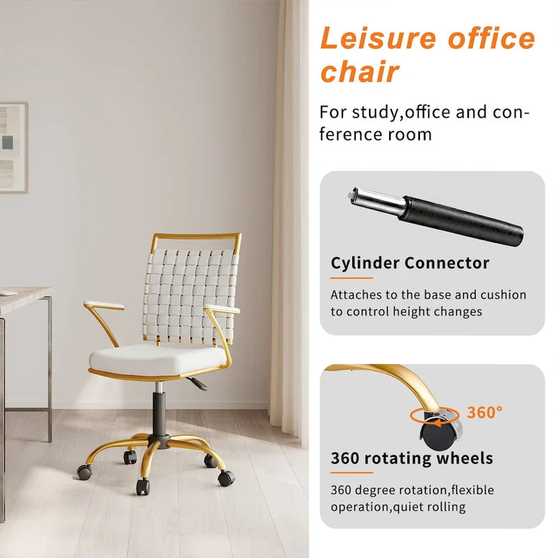 Chaise de bureau dorée avec coussin décoratif – Fauteuil d'appoint glamour