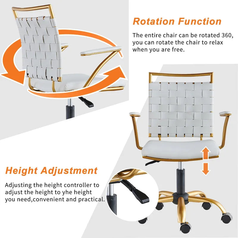 Chaise de bureau dorée avec coussin décoratif – Fauteuil d'appoint glamour
