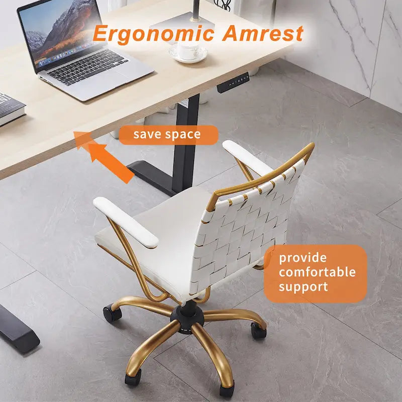 Chaise de bureau dorée avec coussin décoratif – Fauteuil d'appoint glamour