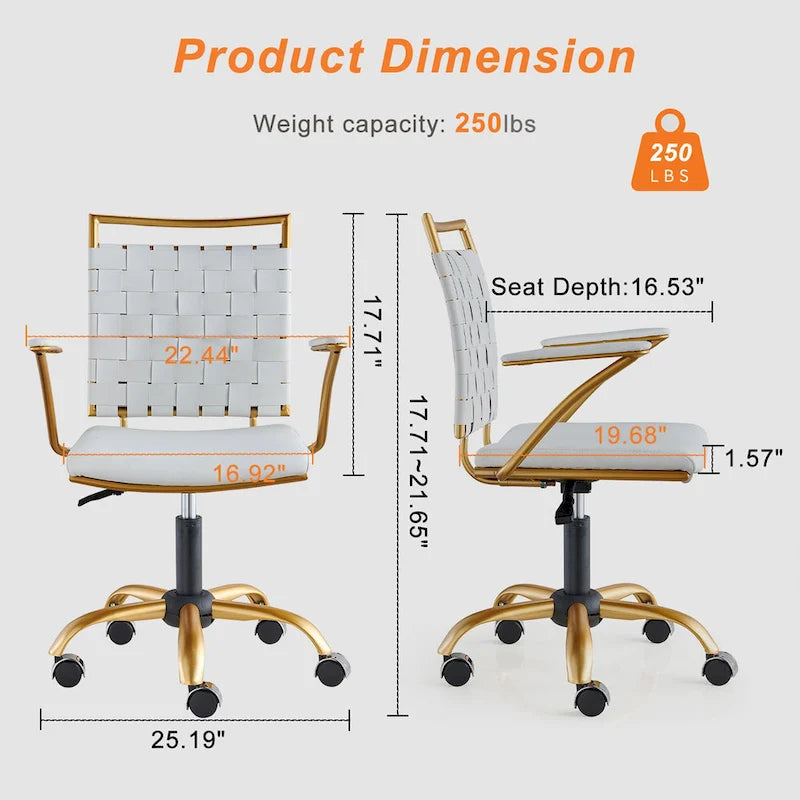 Chaise de bureau dorée avec coussin décoratif – Fauteuil d'appoint glamour