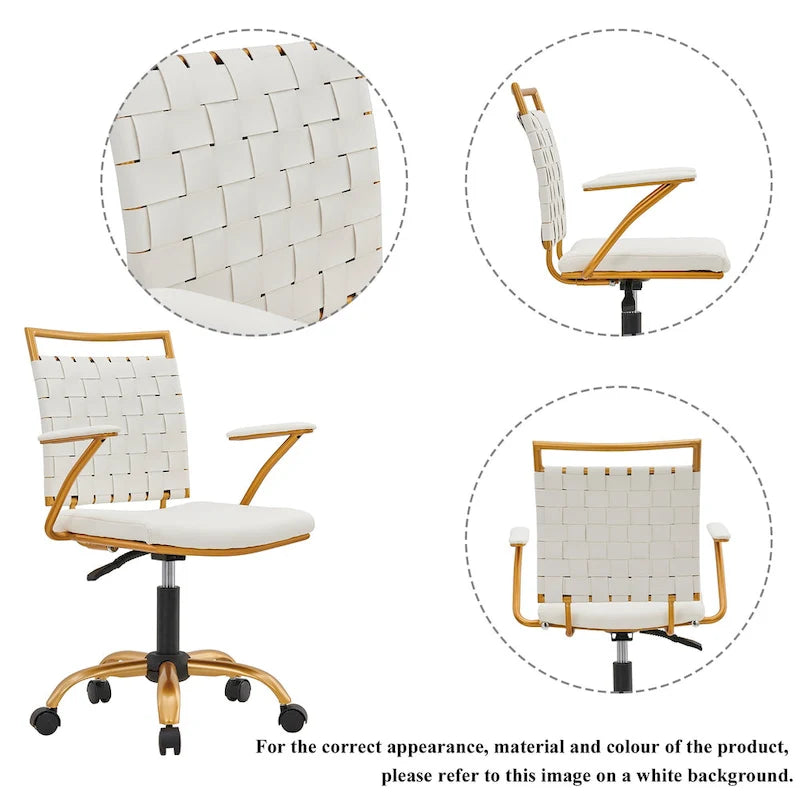 Chaise de bureau dorée avec coussin décoratif – Fauteuil d'appoint glamour