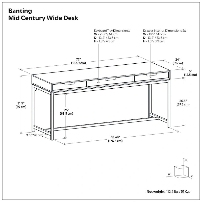 Bureau large industriel en bois massif 72" — Poste de travail pour bureau à domicile