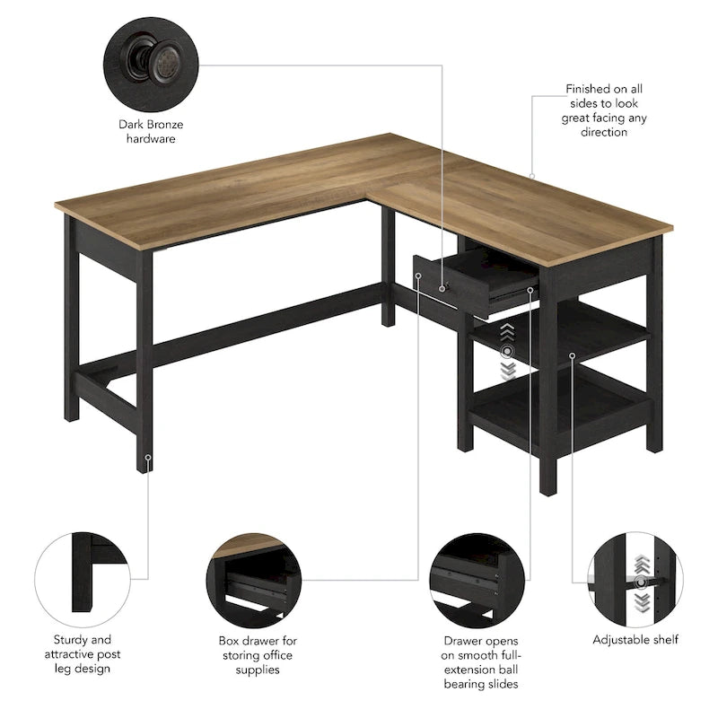 Bureau d'angle 60" avec rangements - Poste de travail pour bureau à domicile