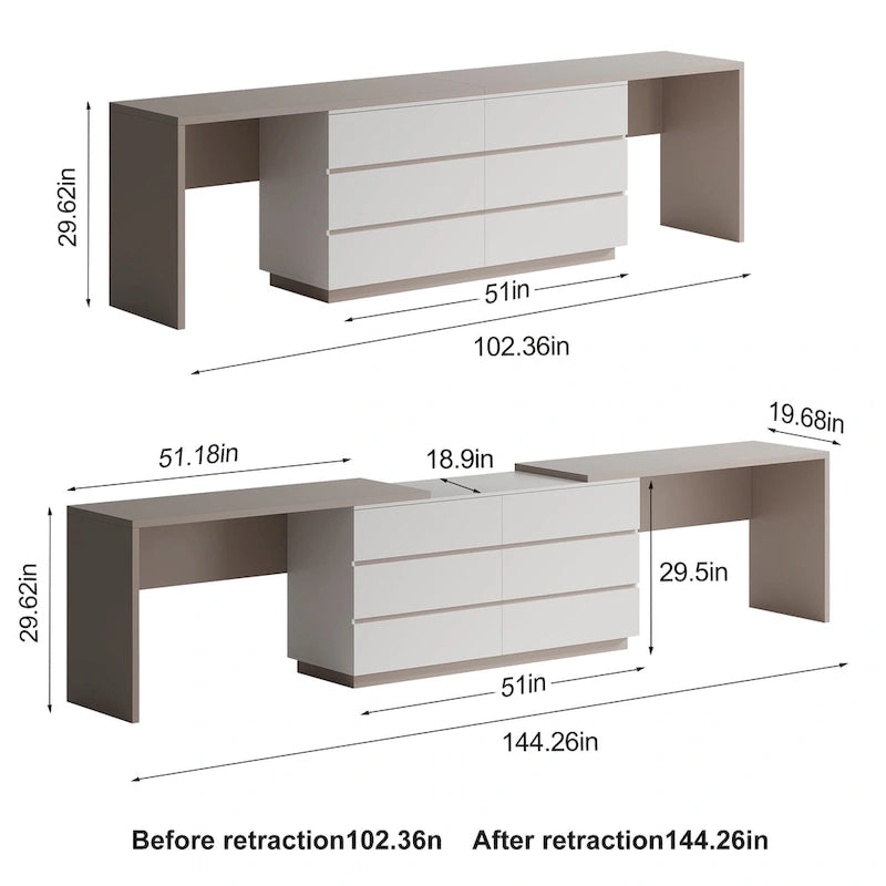 Bureau-commode de télétravail moderne extensible 366 cm — Poste de travail extra-large