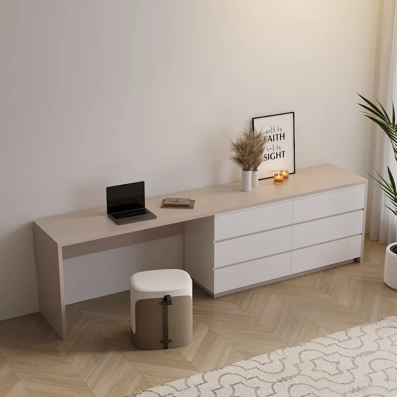 Bureau-commode de télétravail moderne extensible 366 cm — Poste de travail extra-large