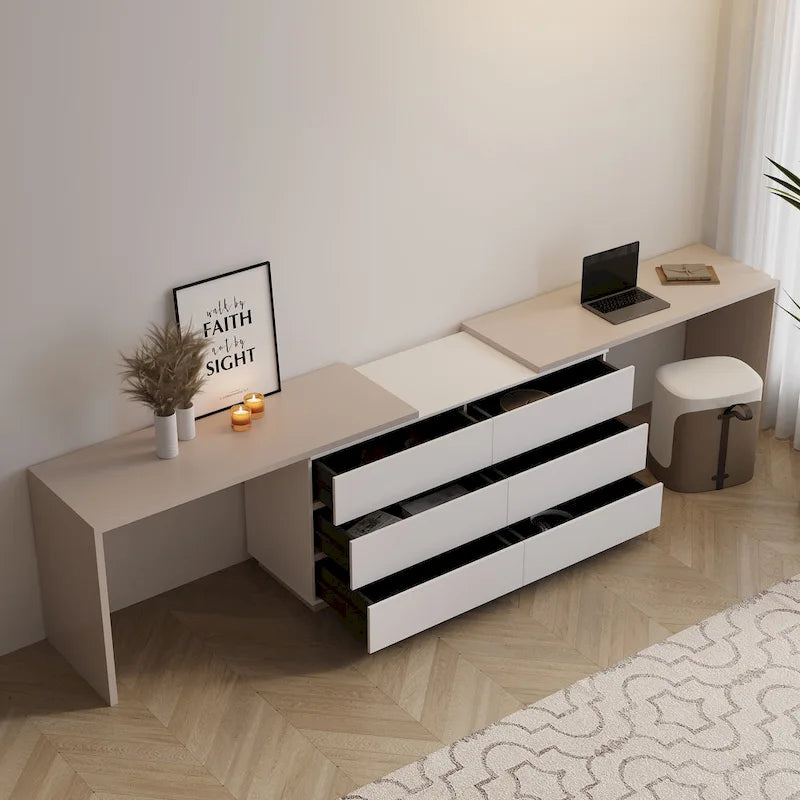 Bureau-commode de télétravail moderne extensible 366 cm — Poste de travail extra-large