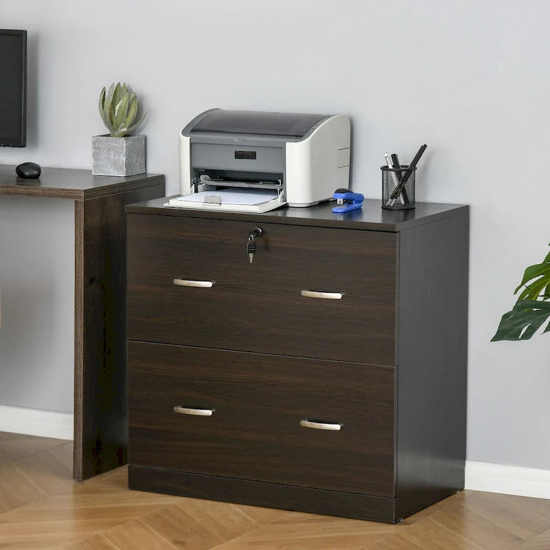 Vinsetto 2-Drawer File Cabinet with Lock, Vertical Storage Filing Cabinet with Hanging Bar for A4 Size, Home Office, Walunt