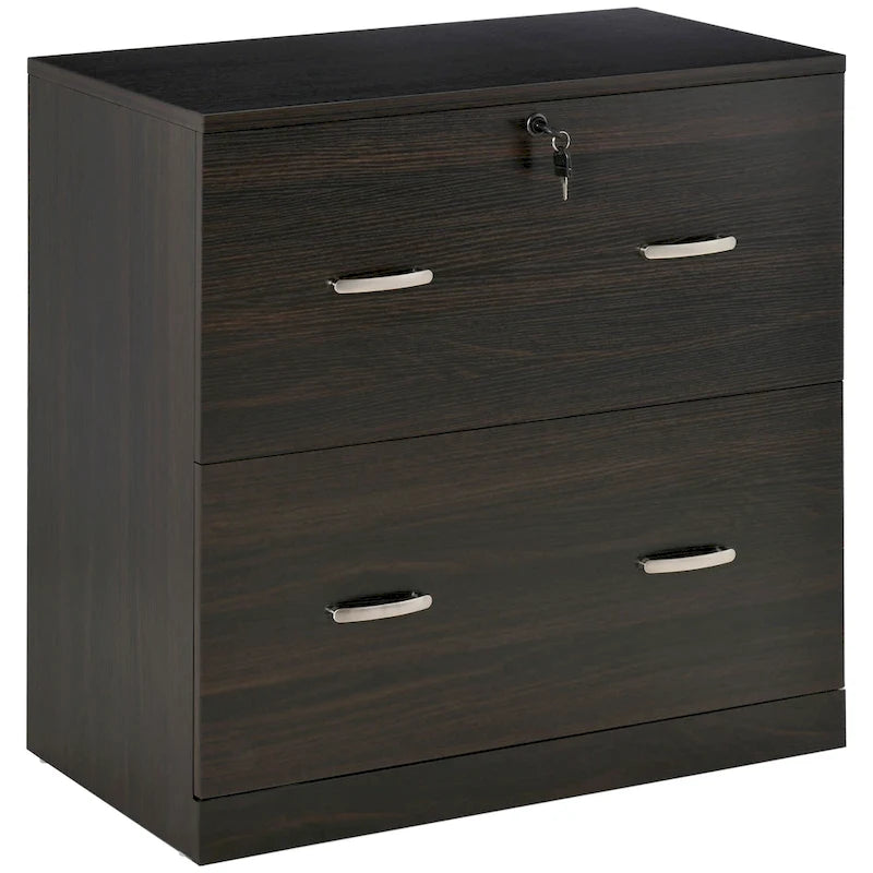 Classeur vertical 2 tiroirs avec serrure — Rangement de bureau noyer