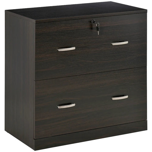Classeur vertical 2 tiroirs avec serrure — Rangement de bureau noyer