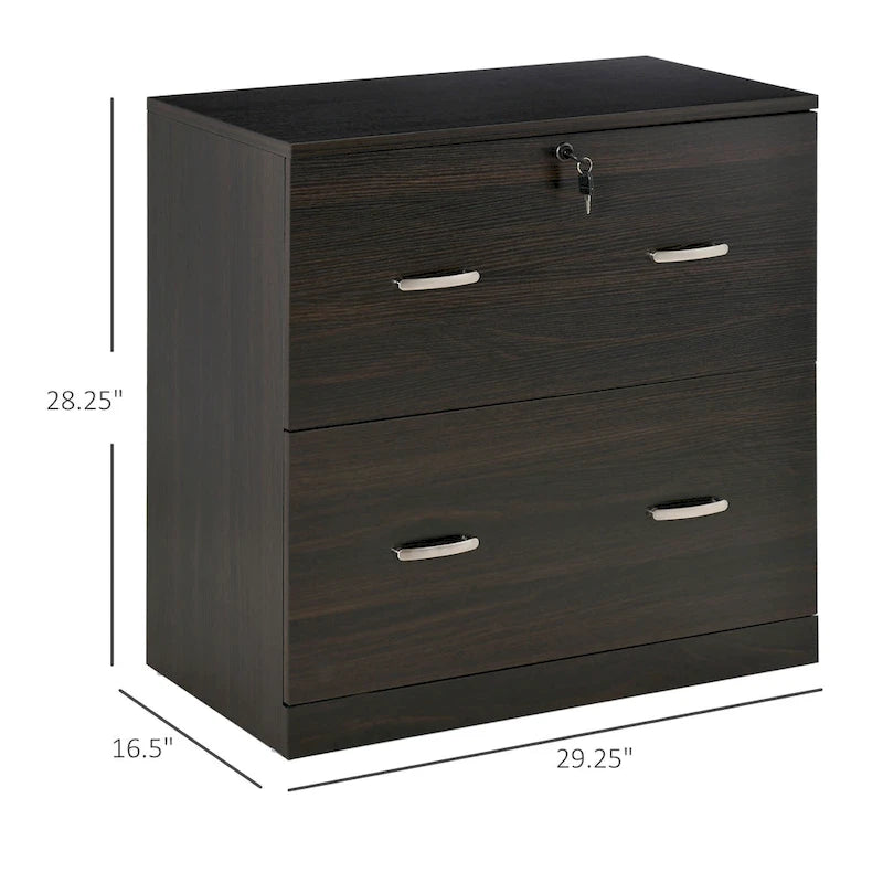 Classeur vertical 2 tiroirs avec serrure — Rangement de bureau noyer