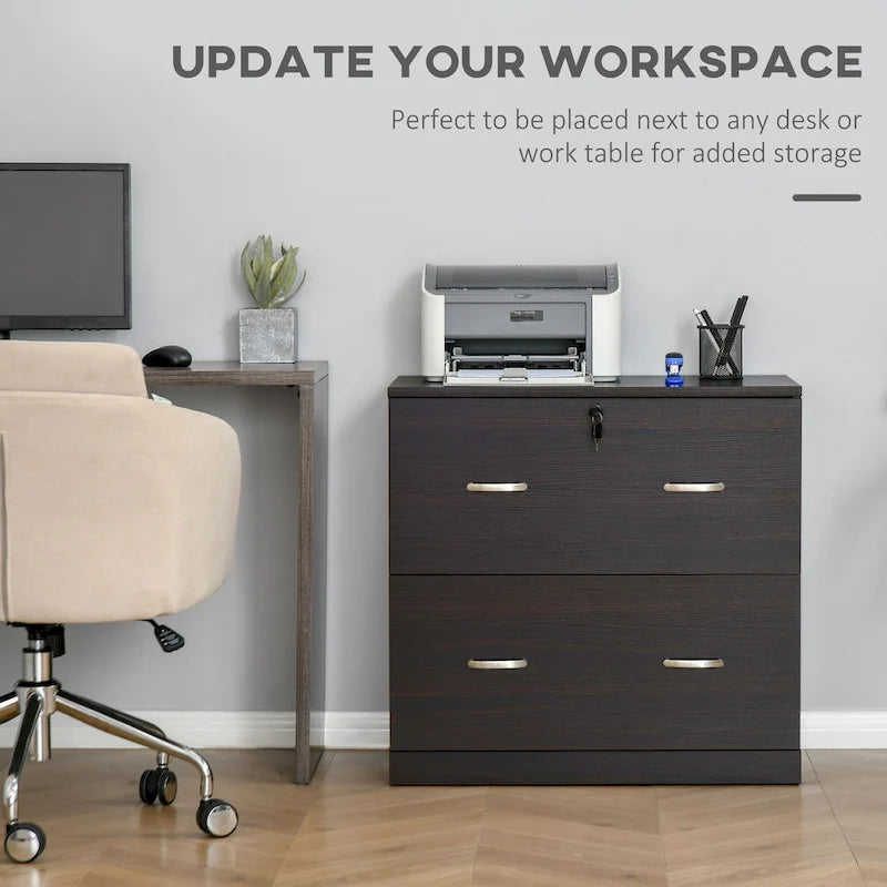 Classeur vertical 2 tiroirs avec serrure — Rangement de bureau noyer