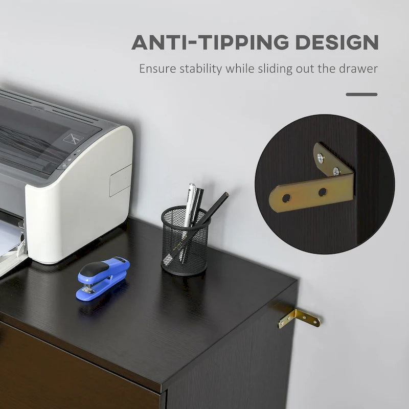 Classeur vertical 2 tiroirs avec serrure — Rangement de bureau noyer