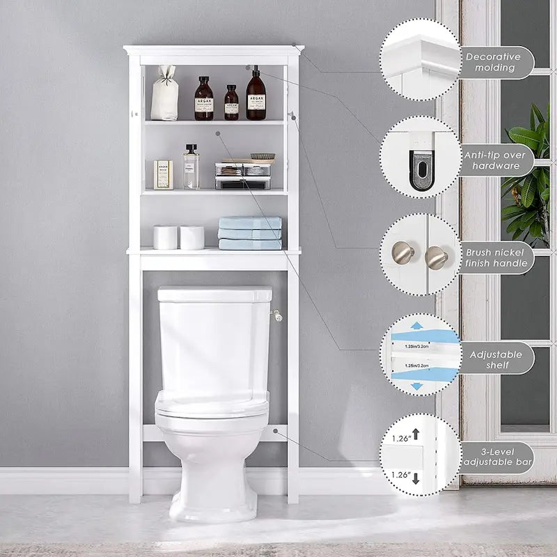 Meuble de rangement de salle de bain sur toilettes avec étagères réglables