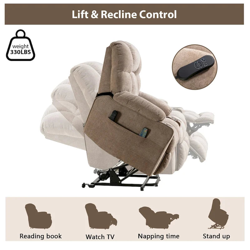 Fauteuil inclinable releveur électrique avec massage, chaleur et 2 porte-gobelets — Idéal pour les seniors