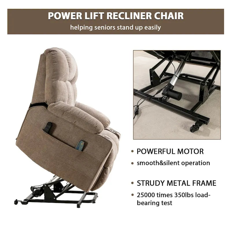 Fauteuil inclinable releveur électrique avec massage, chaleur et 2 porte-gobelets — Idéal pour les seniors