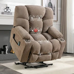 Fauteuil inclinable releveur électrique avec massage, chaleur et 2 porte-gobelets — Idéal pour les seniors