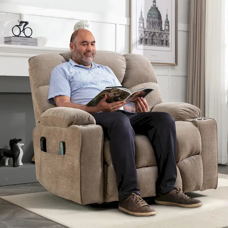 Fauteuil inclinable releveur électrique avec massage, chaleur et 2 porte-gobelets — Idéal pour les seniors