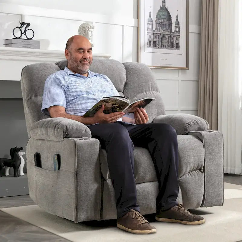Fauteuil inclinable releveur électrique avec massage, chaleur et 2 porte-gobelets — Idéal pour les seniors
