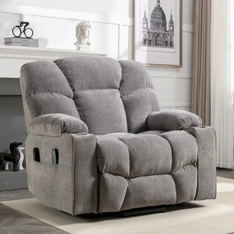 Fauteuil inclinable releveur électrique avec massage, chaleur et 2 porte-gobelets — Idéal pour les seniors