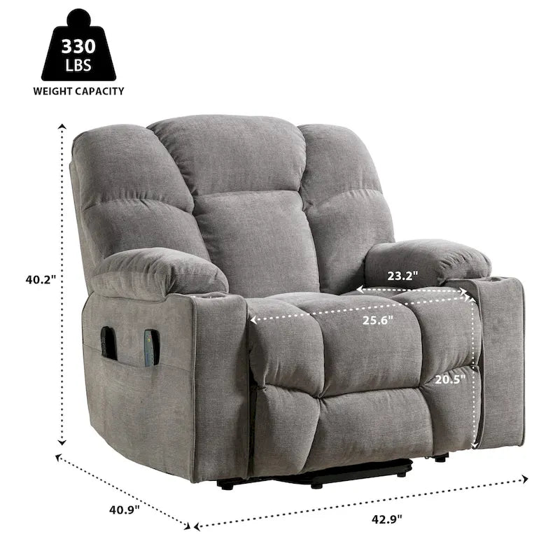 Fauteuil inclinable releveur électrique avec massage, chaleur et 2 porte-gobelets — Idéal pour les seniors
