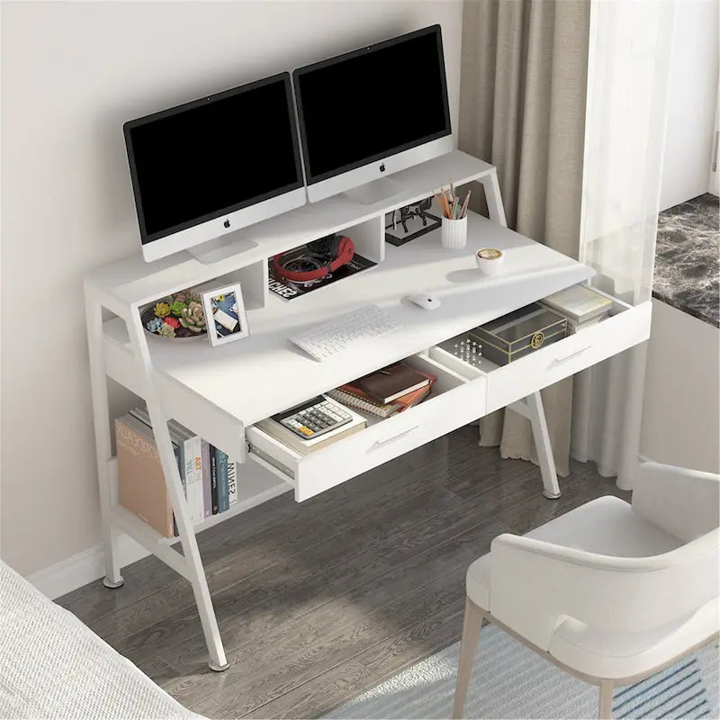 Bureau informatique 47" avec tiroirs et étagères — Bureau d'écriture pour télétravail