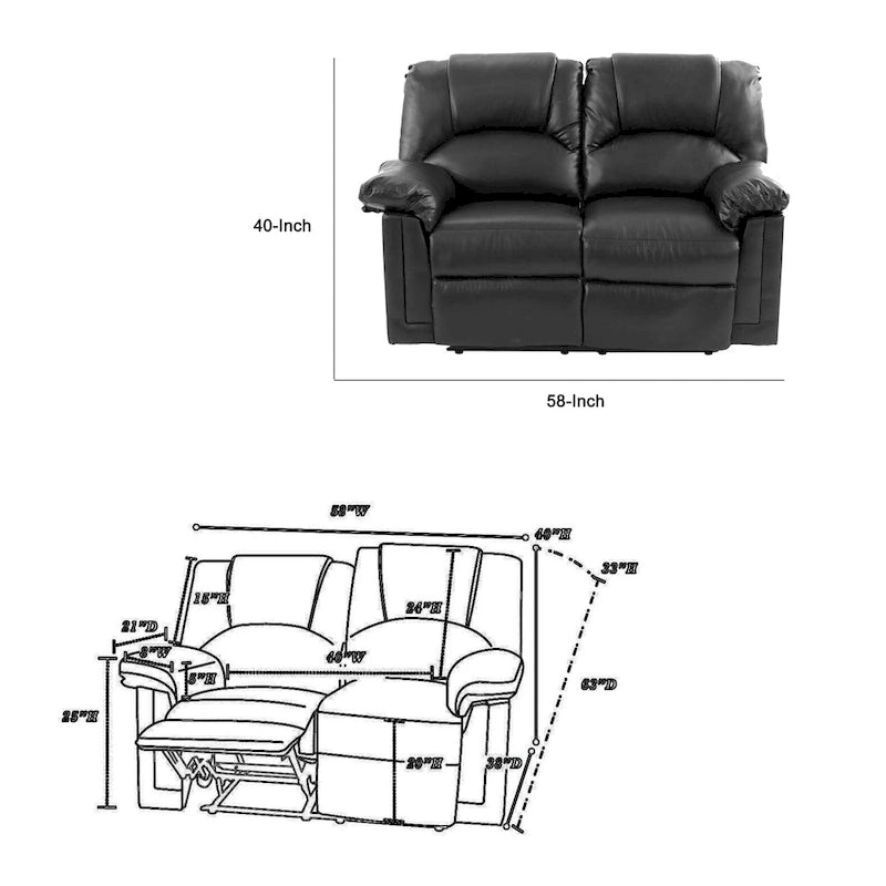 Causeuse inclinable en cuir reconstitué — Noir, Canapé double relaxation