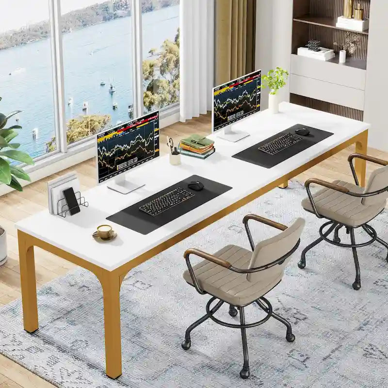 Bureau d'ordinateur extra long de 200 cm pour 2 personnes avec pieds en métal — Bureau et chambre à coucher