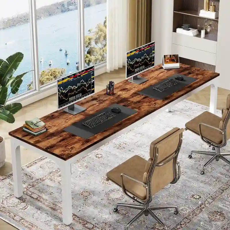 Bureau d'ordinateur extra long de 200 cm pour 2 personnes avec pieds en métal — Bureau et chambre à coucher