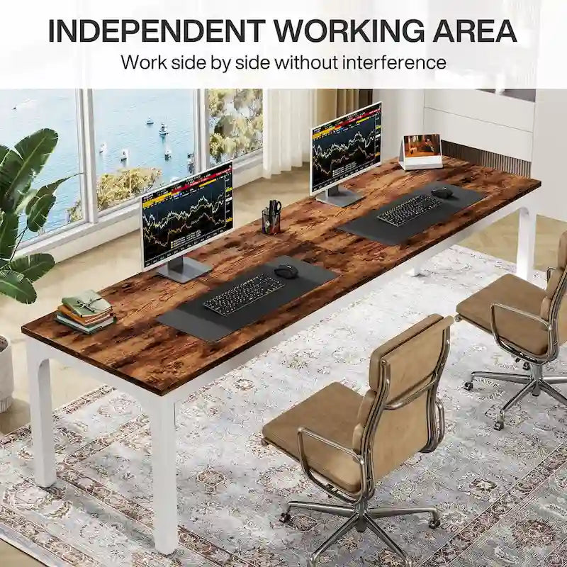 Bureau d'ordinateur extra long de 200 cm pour 2 personnes avec pieds en métal — Bureau et chambre à coucher