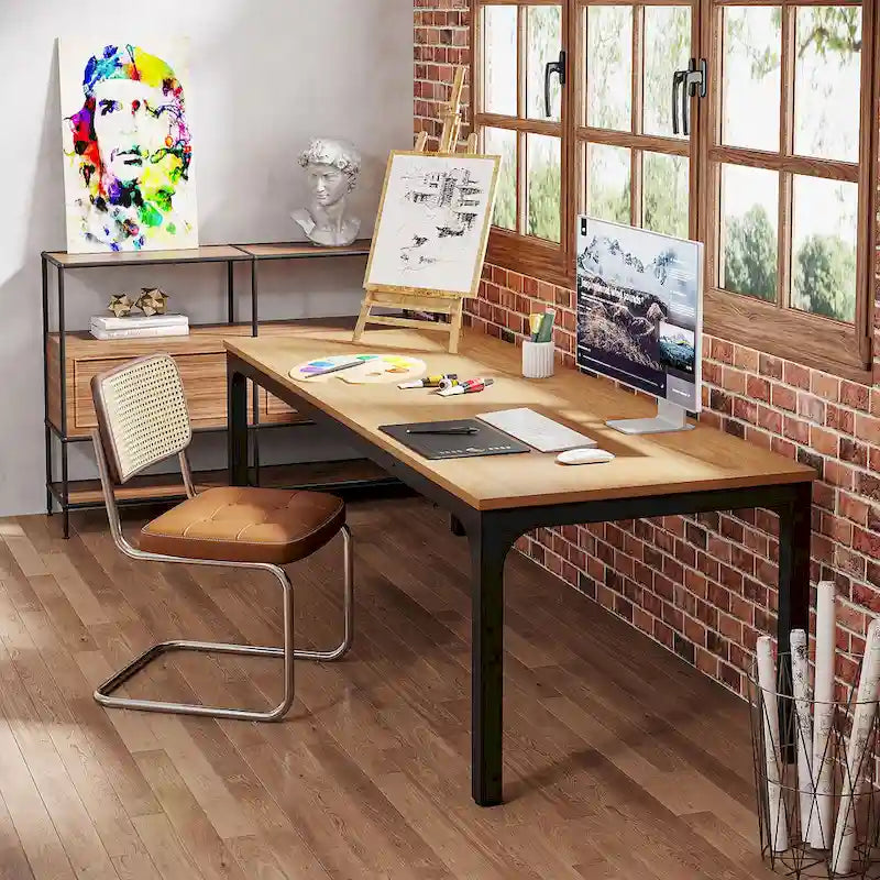Bureau d'ordinateur extra long de 200 cm pour 2 personnes avec pieds en métal — Bureau et chambre à coucher
