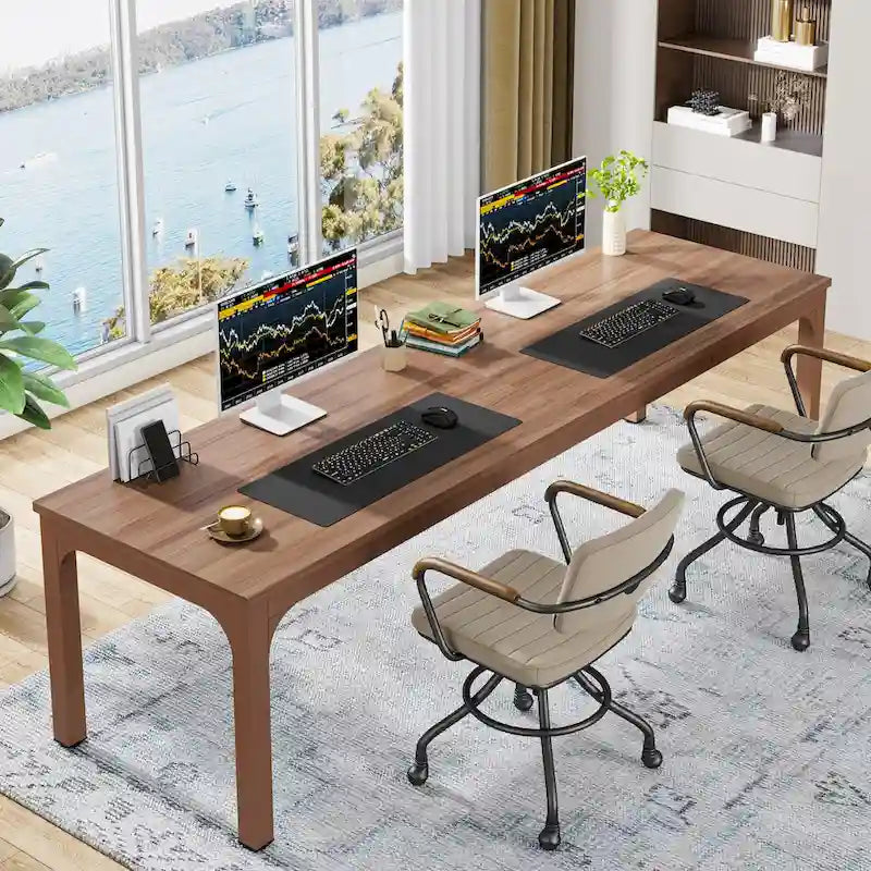 Bureau d'ordinateur extra long de 200 cm pour 2 personnes avec pieds en métal — Bureau et chambre à coucher