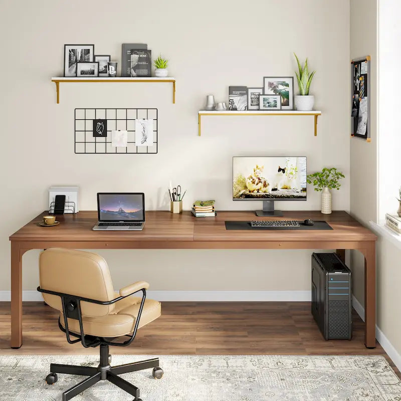 Bureau d'ordinateur extra long de 200 cm pour 2 personnes avec pieds en métal — Bureau et chambre à coucher