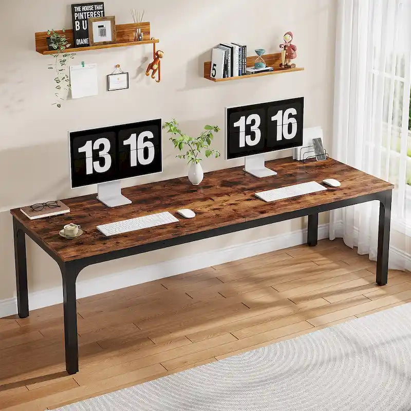 Bureau d'ordinateur extra long de 200 cm pour 2 personnes avec pieds en métal — Bureau et chambre à coucher