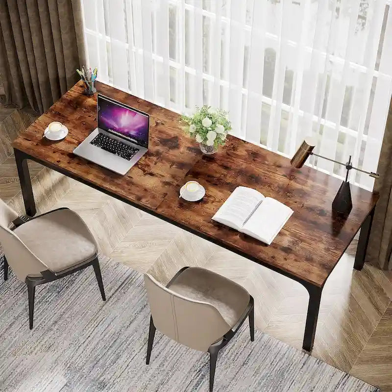 Bureau d'ordinateur extra long de 200 cm pour 2 personnes avec pieds en métal — Bureau et chambre à coucher