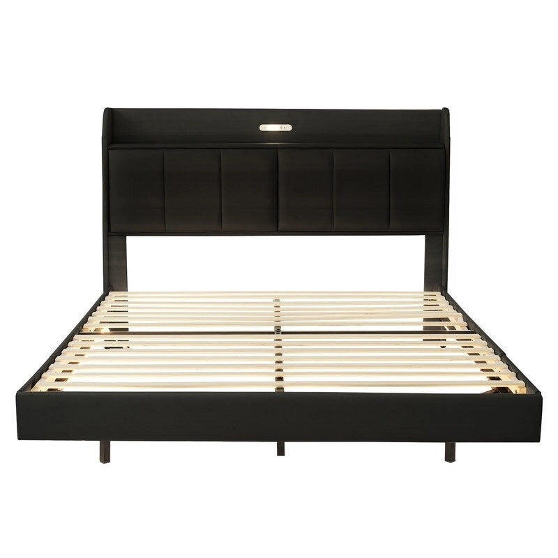 Cadre de lit Queen avec tiroirs de rangement, lumière tactile et port USB