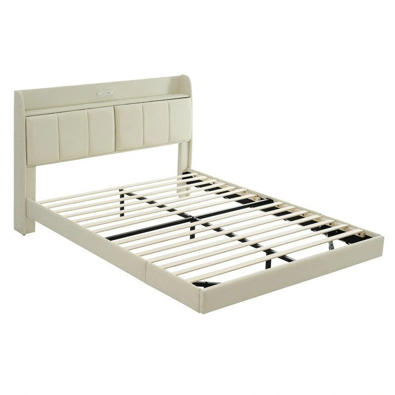 Cadre de lit Queen avec tiroirs de rangement, lumière tactile et port USB