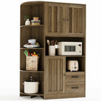 Meuble de rangement de cuisine de ferme avec portes et étagères ouvertes, buffet avec étagères pour micro-ondes et tiroirs