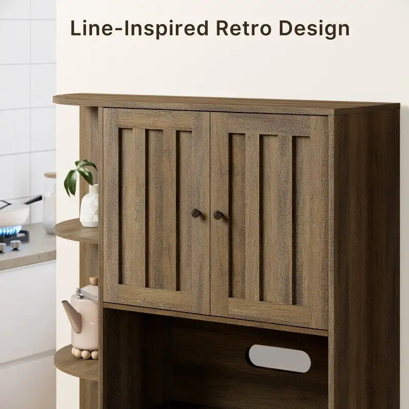 Meuble de rangement de cuisine de ferme avec portes et étagères ouvertes, buffet avec étagères pour micro-ondes et tiroirs