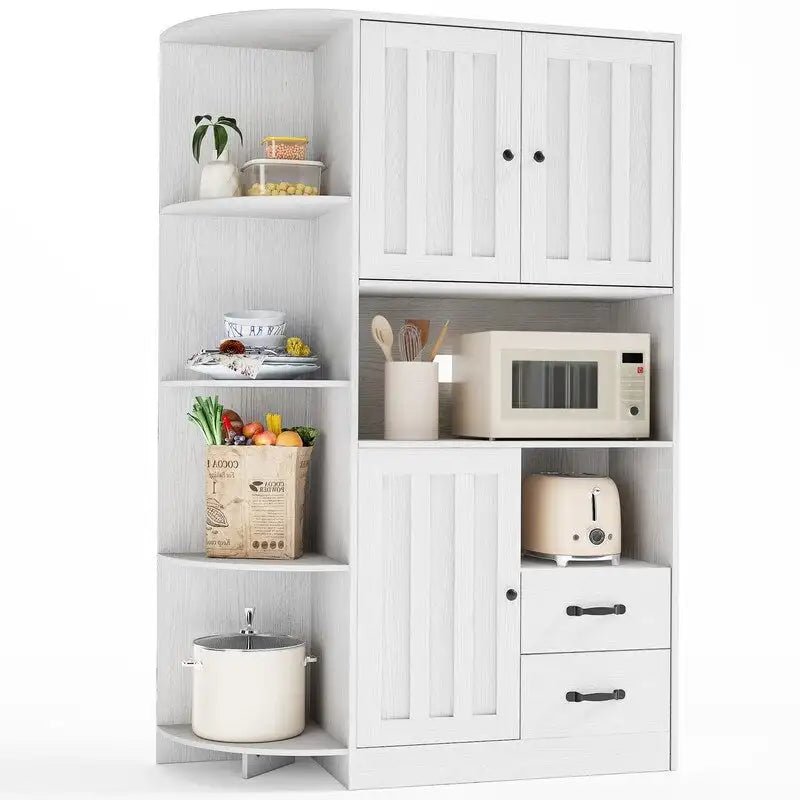 Meuble de rangement de cuisine de ferme avec portes et étagères ouvertes, buffet avec étagères pour micro-ondes et tiroirs