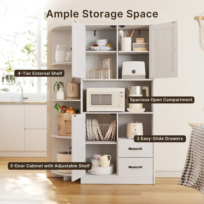 Meuble de rangement de cuisine de ferme avec portes et étagères ouvertes, buffet avec étagères pour micro-ondes et tiroirs