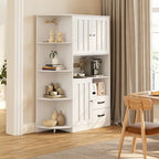 Meuble de rangement de cuisine de ferme avec portes et étagères ouvertes, buffet avec étagères pour micro-ondes et tiroirs