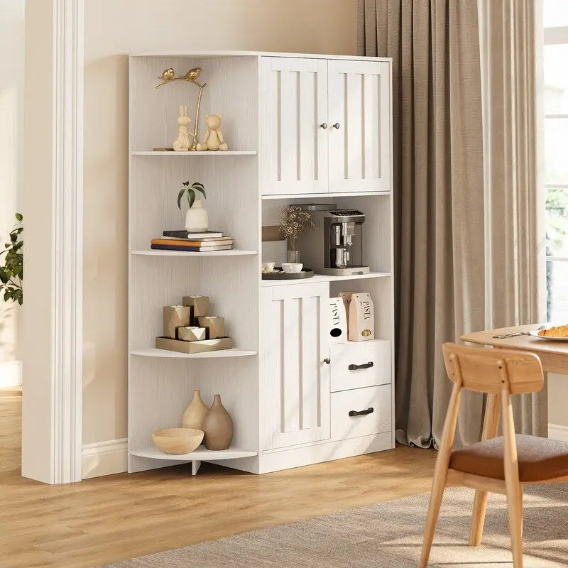 Meuble de rangement de cuisine de ferme avec portes et étagères ouvertes, buffet avec étagères pour micro-ondes et tiroirs