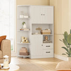 Meuble de rangement de cuisine de ferme avec portes et étagères ouvertes, buffet avec étagères pour micro-ondes et tiroirs