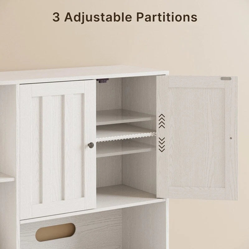 Meuble de rangement de cuisine de ferme avec portes et étagères ouvertes, buffet avec étagères pour micro-ondes et tiroirs