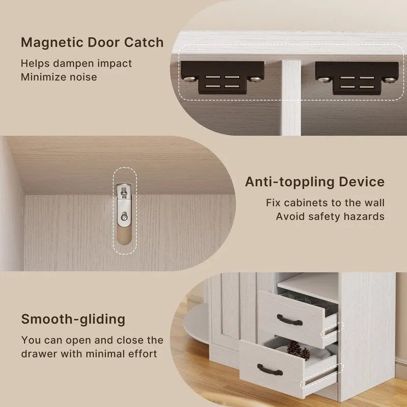 Meuble de rangement de cuisine de ferme avec portes et étagères ouvertes, buffet avec étagères pour micro-ondes et tiroirs
